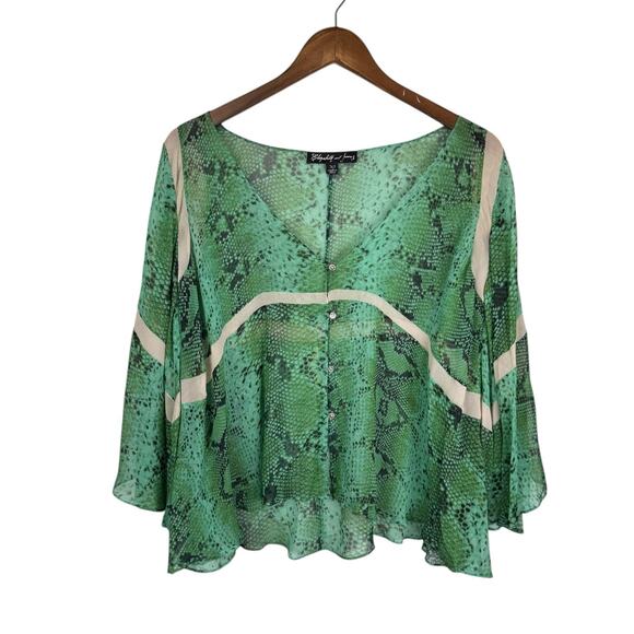Elizabeth and James 100% Silk Green Snake Print Oversized Sheer Layering Blouse - Picture 9 of 13